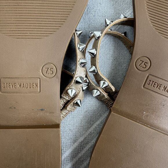 Steve Madden Skylar Slip On Studded Strappy Flat Sandal Bling Tan Silver 7.5 - Picture 11 of 11